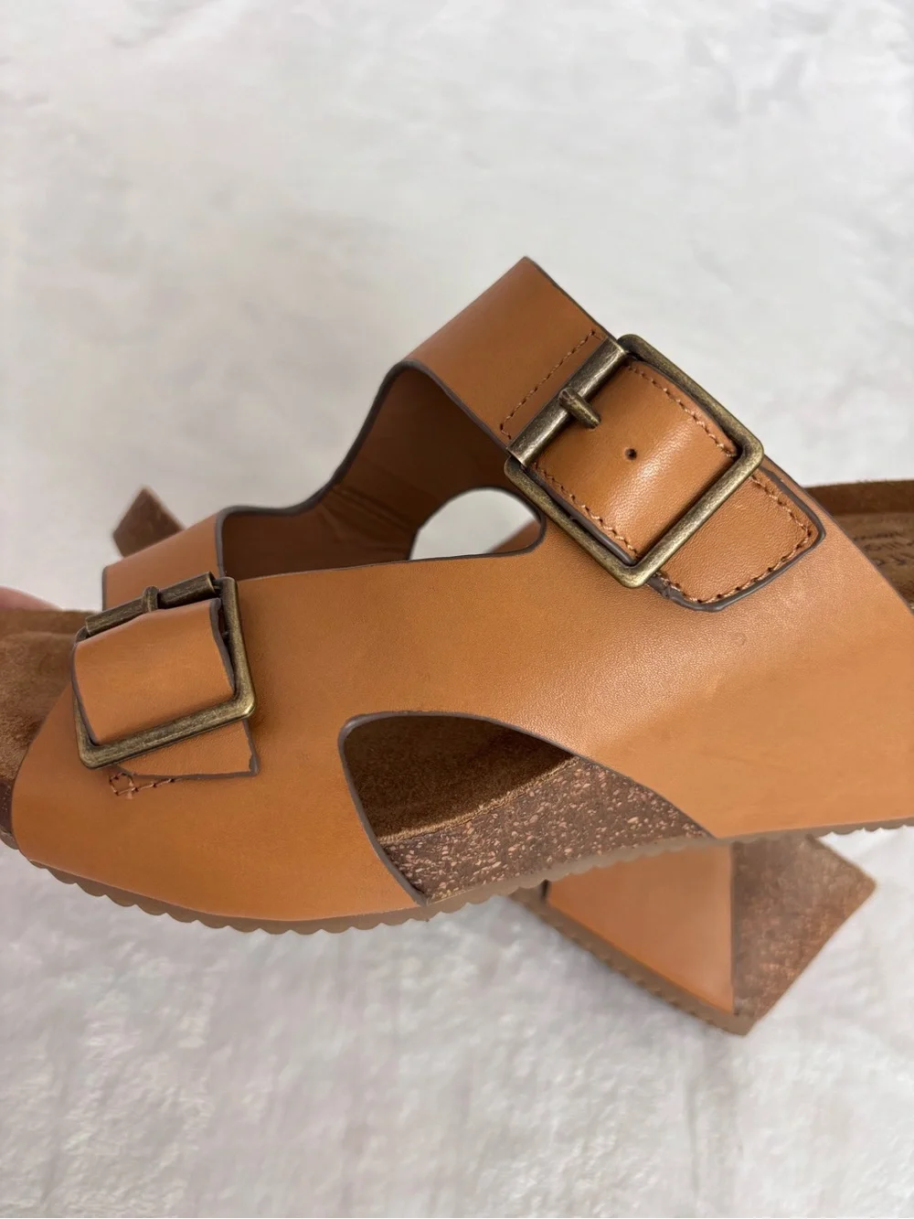 COMFORTIVA Emah Tan Leather Slide-On Wedge--EUC--9